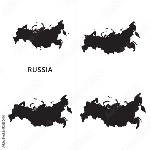 Russia map vector set - Blank Map of Russia, Silhouette and Outline Vector Illustration Isolated on White