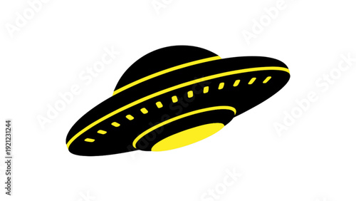 Yellow and black unidentified flying object ufo saucer illustration