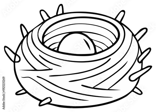 Simple Bird Nest with Single Egg Outline Illustration Symbol of New Beginnings