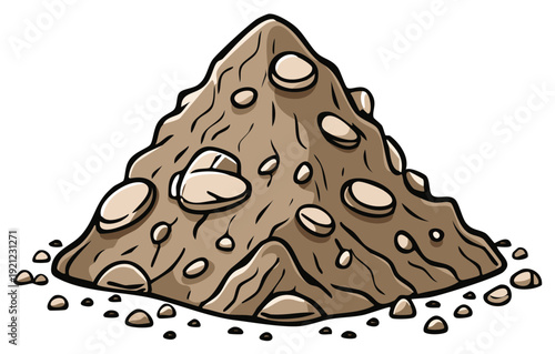 A cartoon illustration of a pile of brown earth and rocks in a hand drawn style
