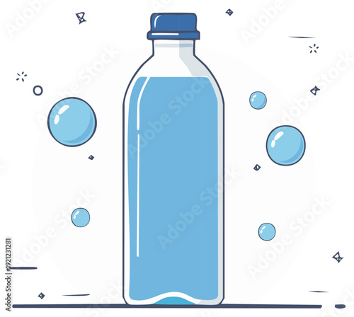 Refreshing Blue Water Bottle with Bubbles Clean Hydration Drink