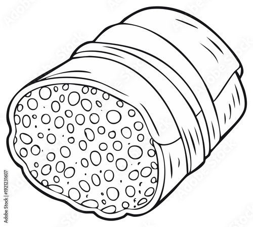 Ink drawing of a sponge with a cloth wrapping, cleaning, concept art