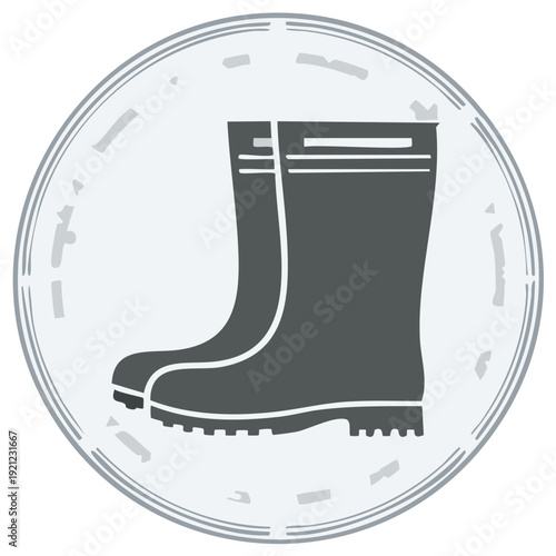 Grey Wellies in Circular Frame, Garden Boots Flat Design, Waterproof Footwear