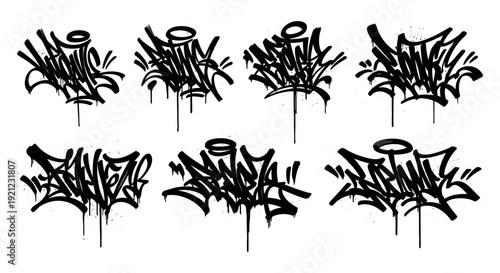 graffiti tags vector set featuring diverse street styles bold lettering and ink drips perfect for modern urban street art themes.
