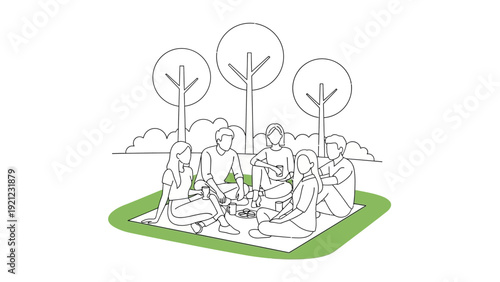 group of friends enjoying a relaxing outdoor picnic in a park sharing food and drinks on a blanket illustrating togetherness and fun