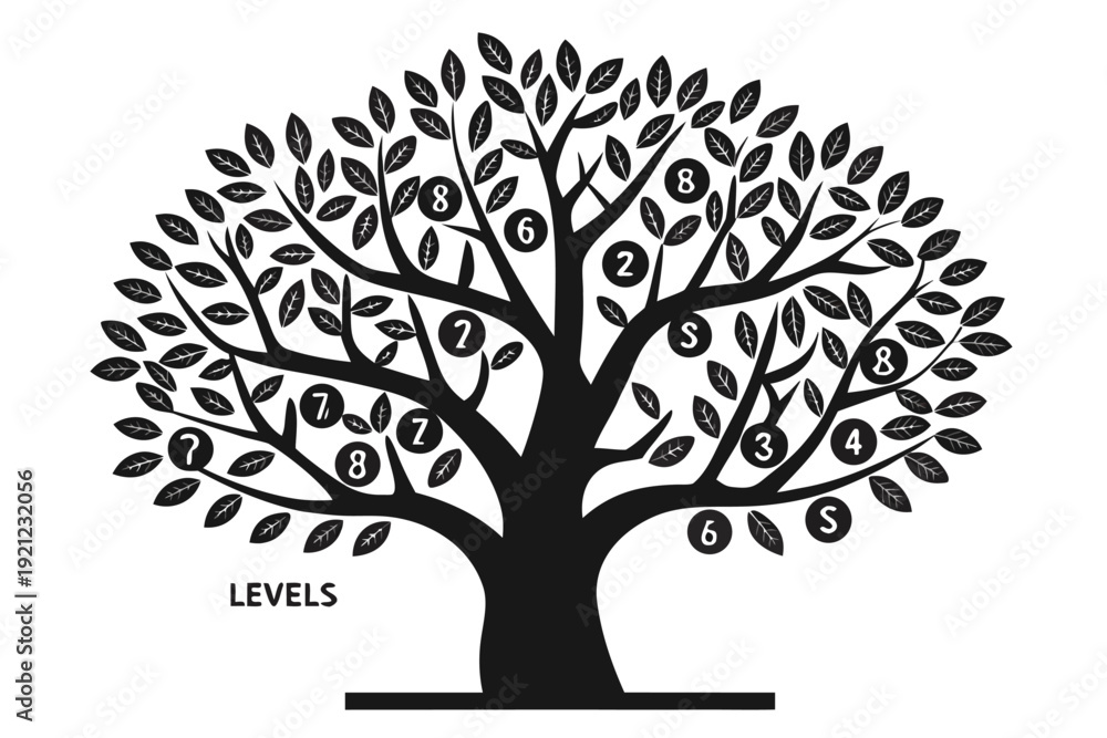 Obraz premium Minimalist Tree Graphic with Progress Levels for Measuring Business Success