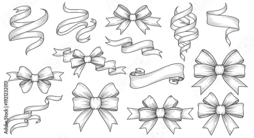 hand drawn ribbons and bows an elegant vintage collection of decorative elements perfect for crafting projects invitations and holiday designs.