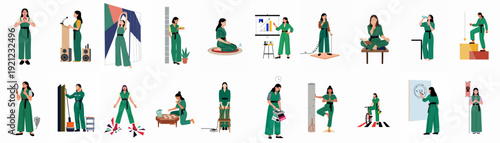A Woman's Daily Life: Diverse Activities, Self-Care, Professional Tasks, Wellness, and Advocacy Illustrations.