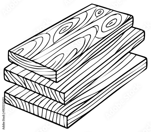 Stack of three wooden planks with visible grain pattern, illustration of lumber and timber texture, construction materials
