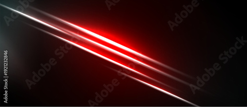 Abstract background features diagonal lines, vibrant red glow, dark shades. Minimalist design creates dynamic visual impact.