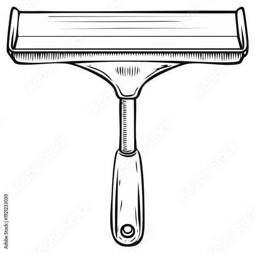 Window squeegee cleaning tool in black and white line art style