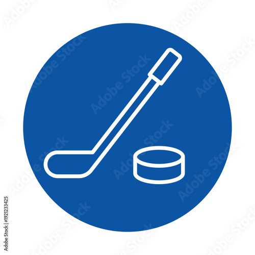 Hockey Equipment Icon with Stick and Puck on a Blue Background