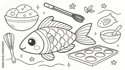 
Hand Drawn Baking Doodle Set Kitchen Line Art Illustration Collection