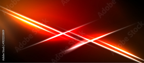 Abstract red light streaks cross dark background. Bright energy radiates, creating dynamic visual impact. Intense glow dominates composition.