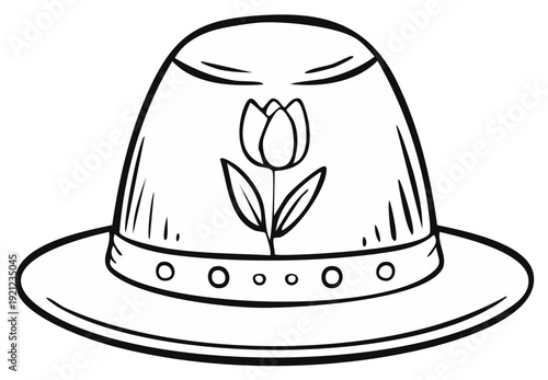 Outline of a sun hat with a floral design on top