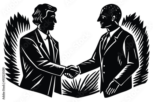Minimalist Line Art of Two People Shaking Hands Representing Business Connection and Agreement