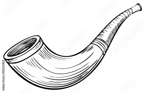 Ink drawing of a tobacco pipe with curved stem, detail