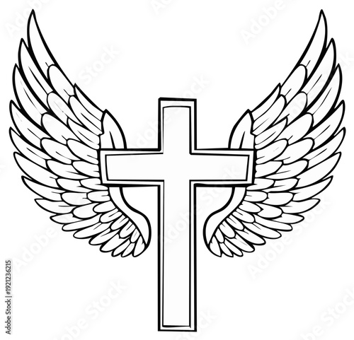 Angel Wings Cross Drawing Silhouette Christian Symbol of Faith and Hope