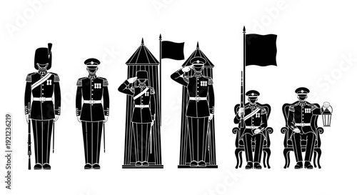 military ceremonial guards in traditional uniform standing saluting and on duty symbolizing national discipline and security.
