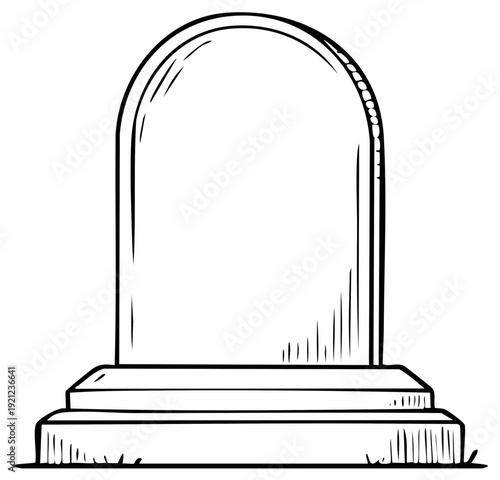Sketch of a simple tombstone with a rounded top and base on the grass
