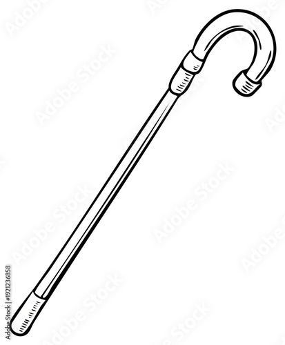 Classic wooden walking stick with a curved handle and simple design, an essential mobility aid