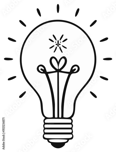 Simple Line Drawing of a Glowing Light Bulb Symbolizing Ideas and Innovation