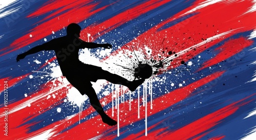 Football Player Kicking Ball with Brush Stroke Background