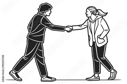 Professional Handshake Line Art for Contract Agreement and Business Relationship Concept