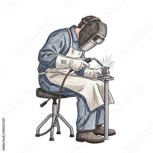Welder working with sparks, illustration