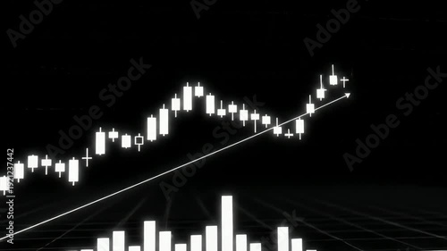 Abstract financial chart rising on black background with upward arrow