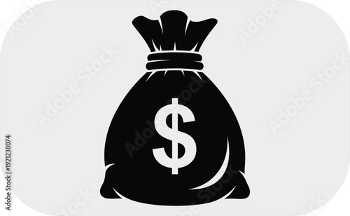 A black money bag icon with a dollar sign
