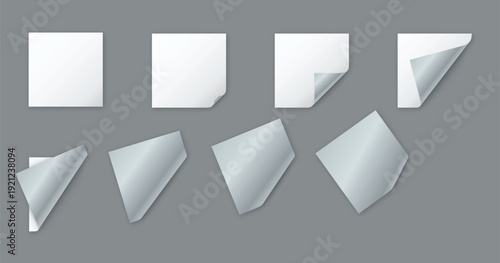 Square Paper Sheets With Curled Corners And Shadows