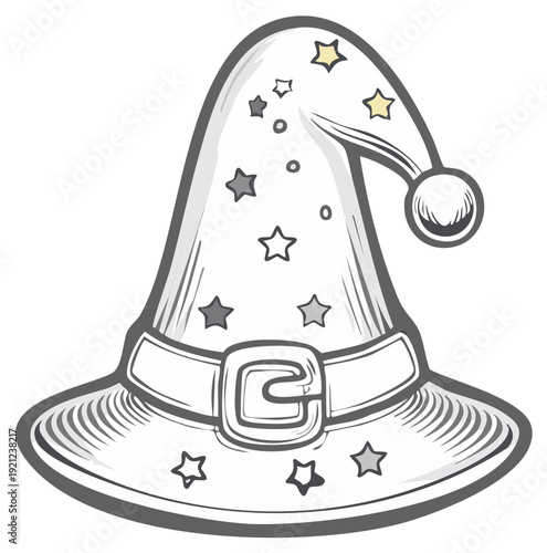 Hand drawn wizard hat with stars and a buckle whimsical magical fantasy headwear