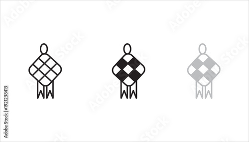 Editable outline vector icon of traditional ketupat rice cake ornament, commonly used during Eid celebration. Suitable for Ramadan, Islamic holiday, cultural decoration, and festive design themes.