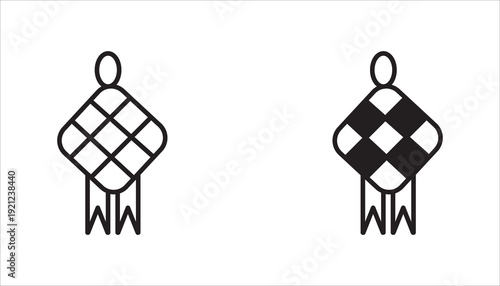 Editable outline vector icon of traditional ketupat rice cake ornament, commonly used during Eid celebration. Suitable for Ramadan, Islamic holiday, cultural decoration, and festive design themes.