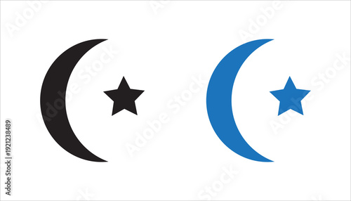 Simple editable outline icon of crescent moon and star symbol commonly associated with Islamic culture and Ramadan celebration themes. Suitable for religious, holiday, and spiritual designs.