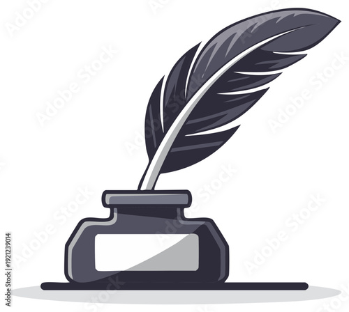 Illustration of Quill Pen and Inkwell for Writing or Calligraphy Vector Design