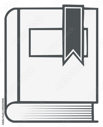Book outline icon with bookmark vector, minimalist design for education or library concept