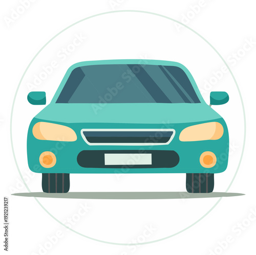 Turquoise Automobile Front View Illustration with Circular Border