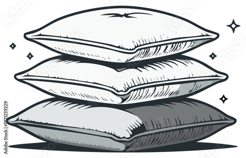 Stack of three soft comfortable pillows in a neat pile, representing sleep and relaxation
