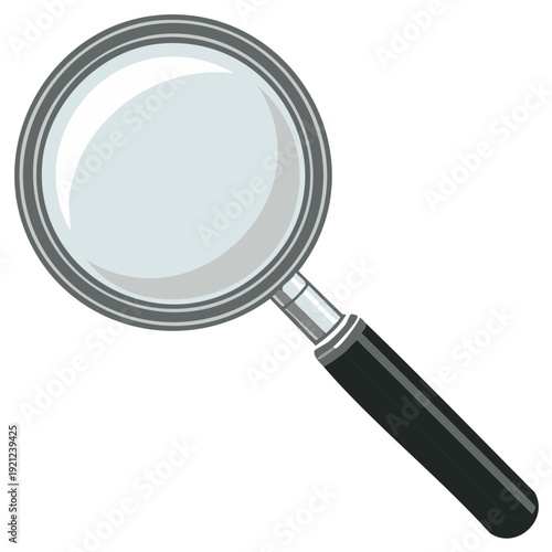 Magnifying glass with a black handle on a white background for inspection and discovery