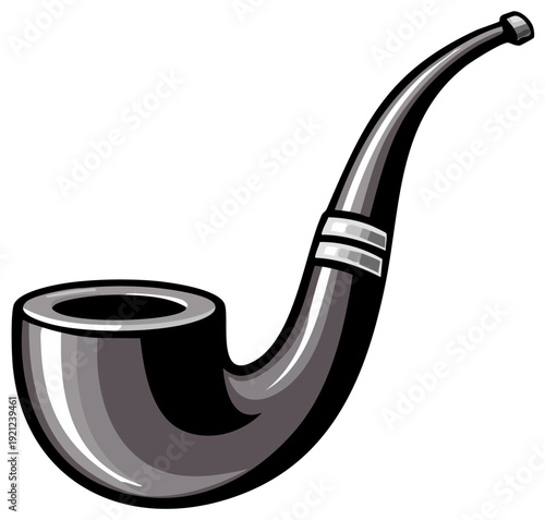 Classic smoking pipe with curved stem and detailed band illustration on white background