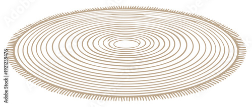 Circular woven textile with concentric ripple pattern and fringed edge