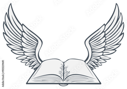 Open book with spread wings illustration symbolizing knowledge and freedom