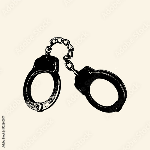 Metal Handcuffs Graphic Ink Drawing