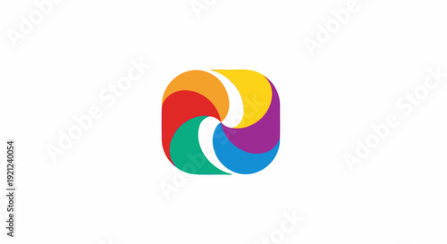 Vibrant abstract swirling shapes in a colorful logo design on a clean background from a direct viewpoint