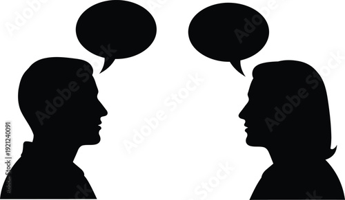 Two people talking in conversation with speech bubbles