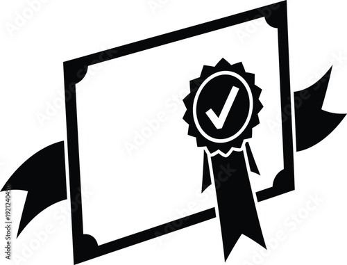 Certificate of achievement icon with checkmark and ribbon