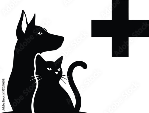 Veterinary care symbol with dog and cat silhouettes