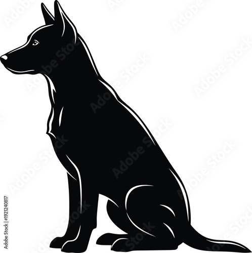 Black silhouette of a dog sitting and looking to the left